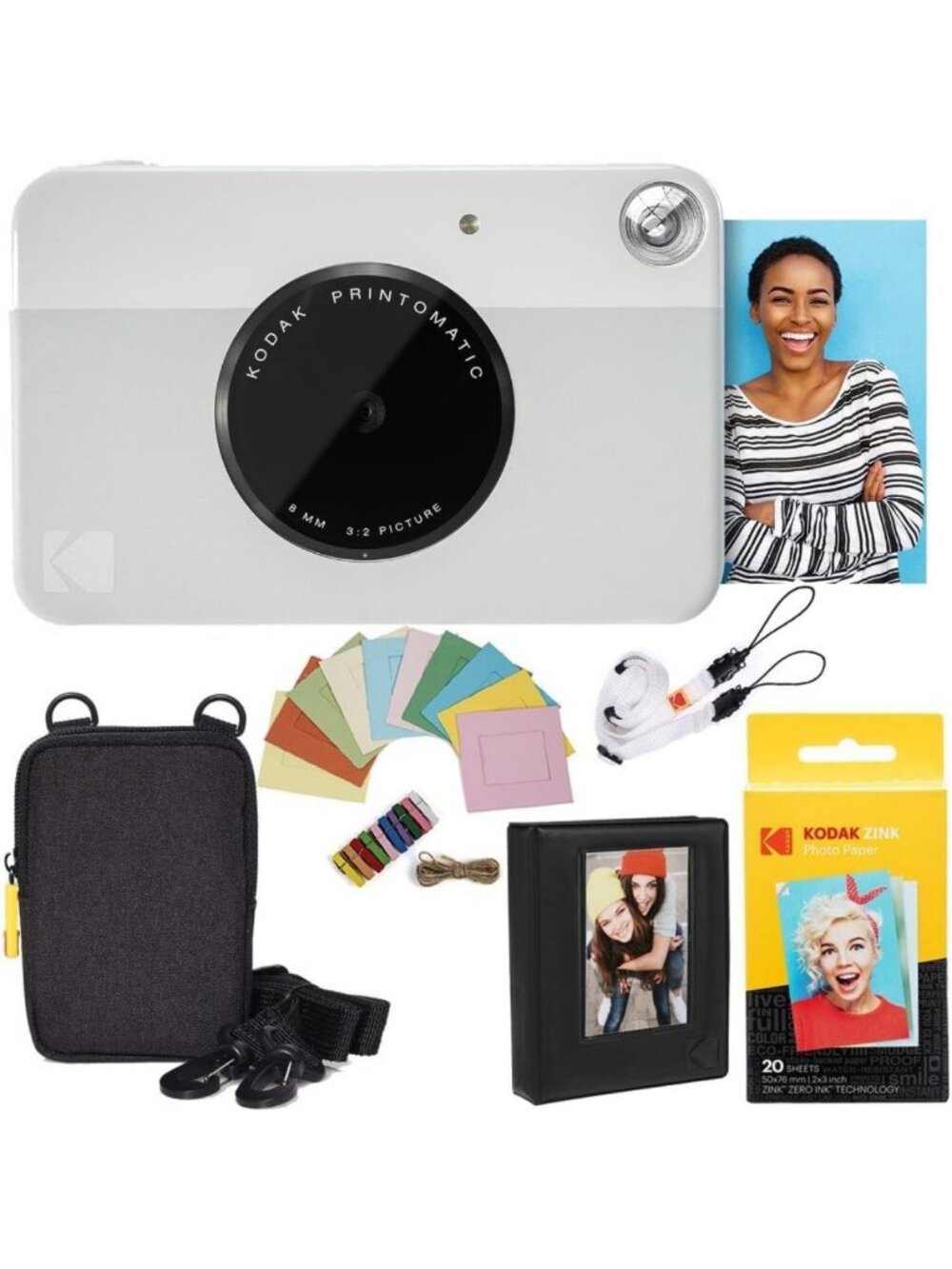 Instant Camera Bundle with Zink Paper, Case, Photo Album & Hanging Frames - Grey